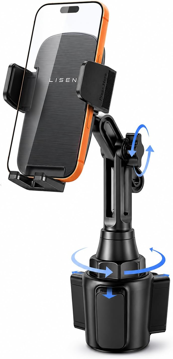 [Upgraded Version Cup Holder Phone Holder for Car, Universal 360° Adjustable Long Neck Car Phone Mount Golf Cart Truck Jeep, Compatible with iPhone Samsung Google & All 4.0-7.0 '' Phones