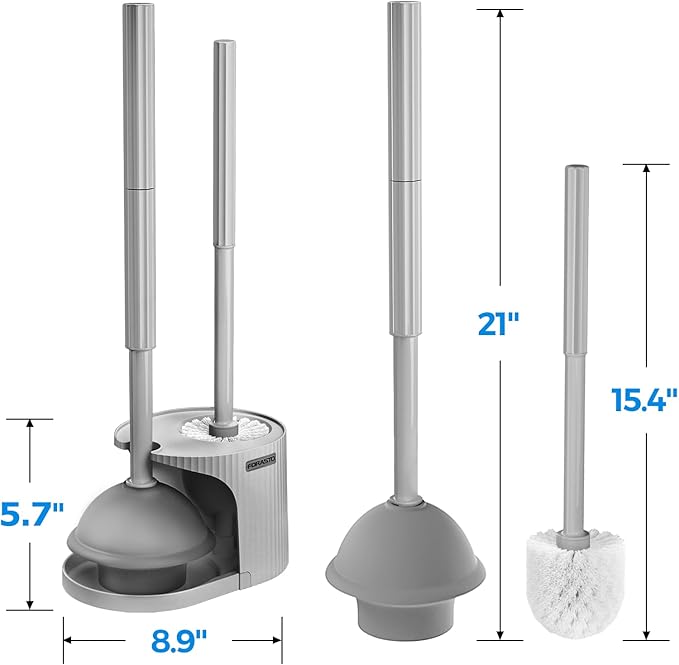 FORASTO 2Pack 2 in 1 Toilet Brush and Plunger Set, Extended Handle Plunger，Toilet Bowl Brush Plunger Set,Bathroom Cleaning Tools ，Toilet Brush Plunger Combo，Cleaning Brush，Cleaning Supplies（Dark Grey）