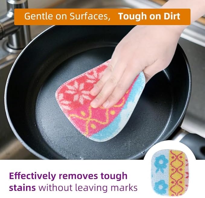 Amarelle GEN II Dish Washing Scrubbers (3-Pack), Made in Green Kitchen Scrubbers for Dishes, Non Scratch Pot & Pan Scrubber, Dual-Sided Heavy-Duty Scouring Pads, Reusable (Nordic Folk)
