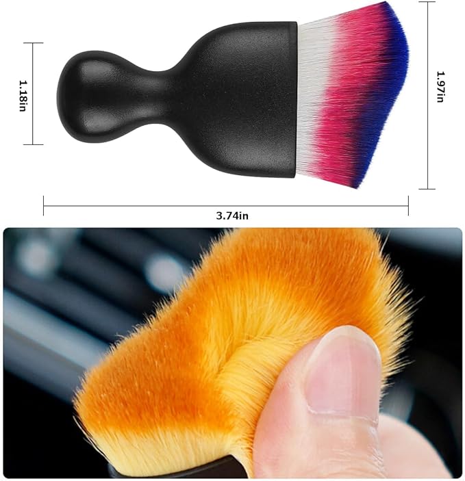 Blilo 2PCS Car Interior Detailing Brush with Dust Cover, Auto Soft Hair Cleaning Brushes, Scratch Free Curved Dirt Collectors, for Vehicle Dashboard Air Conditioner Vents Leather(Red/Blue)