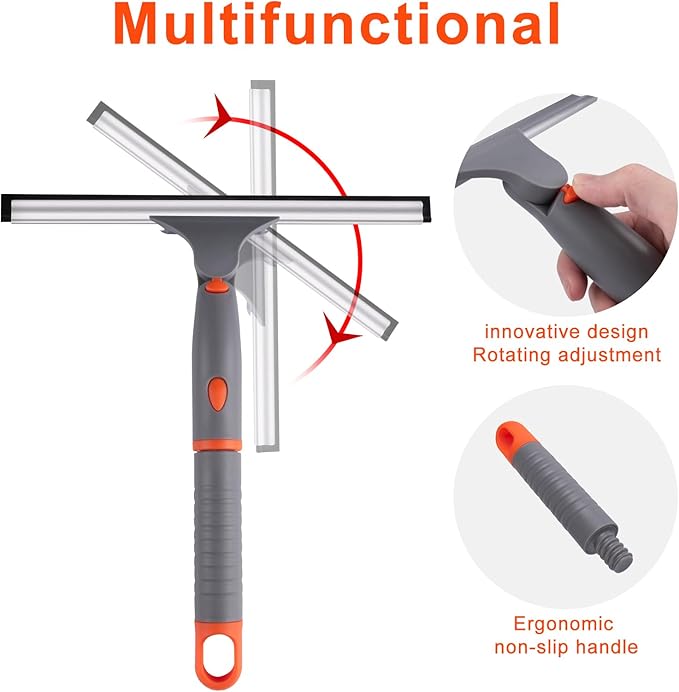10" Swivel Window Cleaning Squeegee, All-Purpose Anti-Slip Window Squeegee with 2 Blades, Window Cleaner Tool Bathroom Squeegee for Shower Doors, Tile Shower Walls，Mirrors,Car Windshields