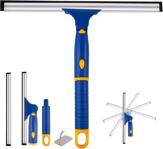 Swivel Shower Squeegee for Glass Doors, All-Purpose Anti-Slip Window Squeegee with 2 Blades, Window Cleaner Tool Bathroom Squeegee for Shower Doors, Tile Shower Walls，Mirrors,Car Windshields