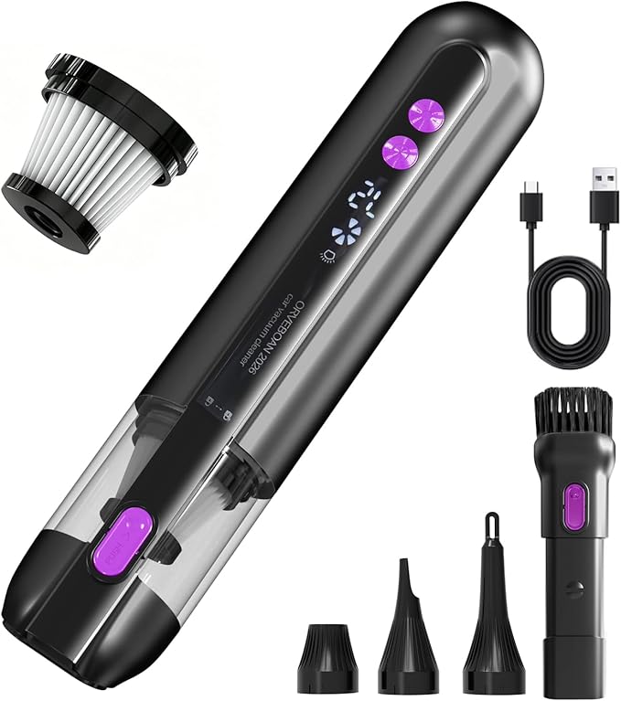 Handheld Cordless Car Vacuum Cleaner 15000Pa, 3-in-1 Portable Vacuum with LED Display & HEPA Filter,USB-C Rechargeable, up to 30-Min Runtime for Car, Home, Desk & Pet Hair(Black)