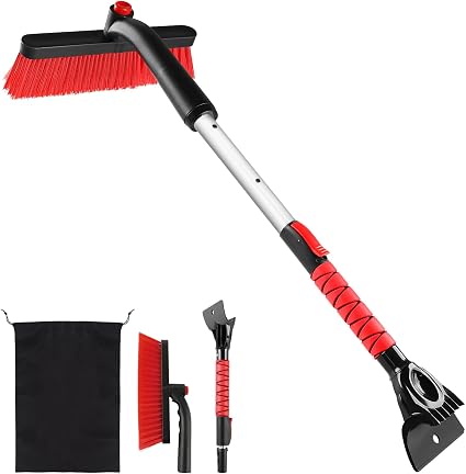 anngrowy 32" Snow Brush for Car Ice Scraper for Windshield Car Scraper Brush for Ice and Snow Scraper with Brush Extenda