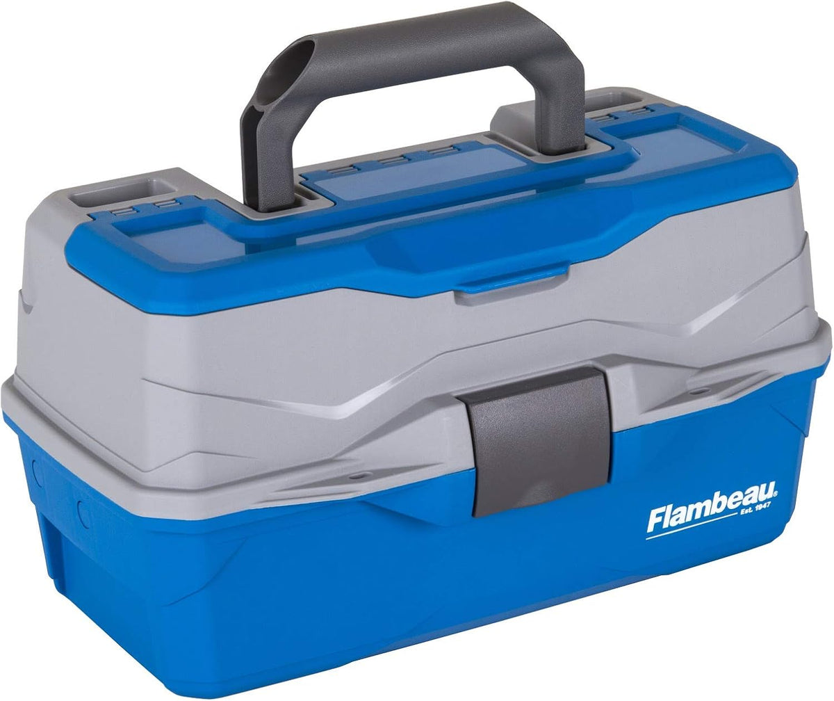 Outdoors 6382 2-Tray Tackle Box, 15 Compartments, Blue and Gray