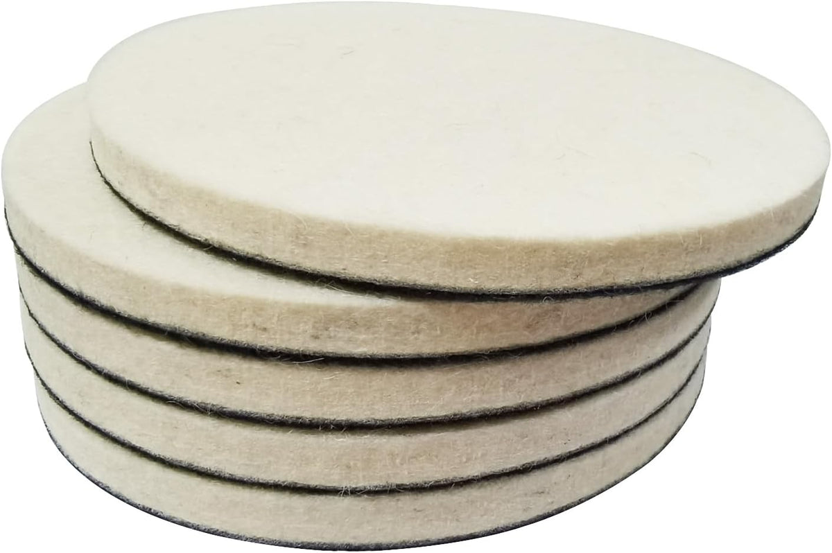 5 Pcs 5" Wool Felt Polishing Pads, Flocking Hook & Loop Back
