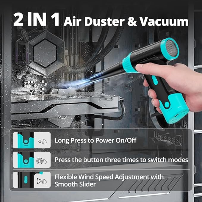 Compressed Air Duster Keyboard Cleaner - Electric Air Blower Cleaning Kit 150,000 RPM Mini Blower Spray to Dust Off Car, PC, Keyboard, Vacuum (Green)
