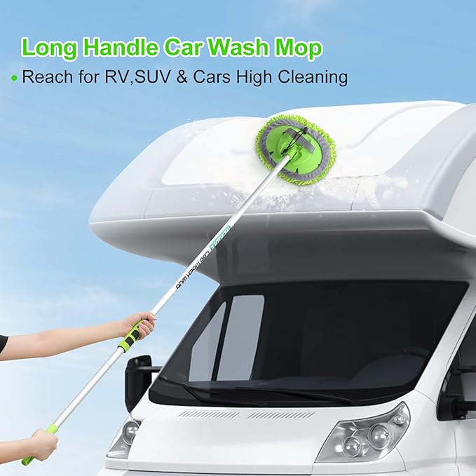 Wontolf 62'' Car Wash Brush with Long Handle Chenille Microfiber Car Wash Mop Mitt Kit Car Detailing Brush Cleaning Kit Window Squeegee Car Duster Drying Towels Tire Brush for Cars RV Truck Boat