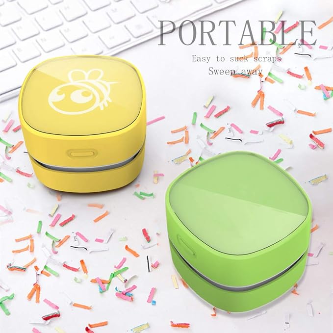 ODISTAR Desktop Vacuum Cleaner,Mini Table dust Sweeper Energy Saving with auto Power-Off Function,High Endurance up to 400 mins,Cordless&360º Rotatable for Keyboard/Home/Office (Green AA Battery)