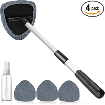desin Windshield Cleaning Tool, Car Window Cleaner Windshield Cleaner with 4 Reusable and Washable Microfiber Pads and E