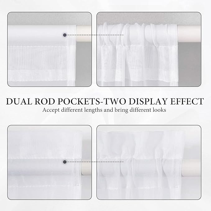 MIULEE Set of 2 French Door Short Sheer Curtains Light Filtering Window Treatment Curtain for Glass Door with Tieback 2 Panels, 54 W x 20 L, White