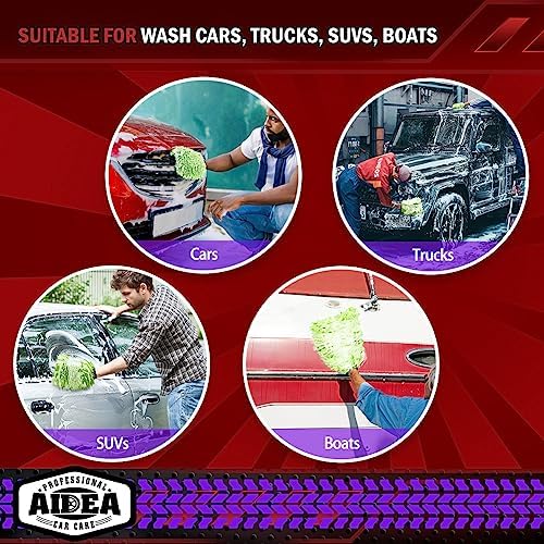 Car Wash Mitt Microfiber, 4PK, Car Wash Brush, Green, 7.12''X10.14''