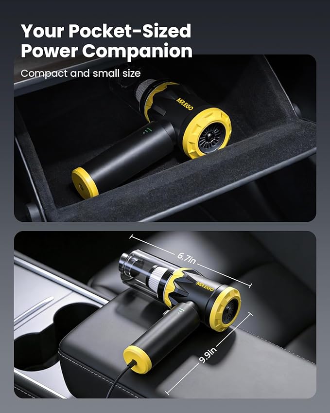 Mr.ego Car Vacuum Portable Cordless, 22000Pa High-Power Suction Handheld Vacuum & Air Duster with Brushless Motor, Multi-Nozzles, Washable Filter & Type-C Charging for Car, Home, Office, Pet Hair