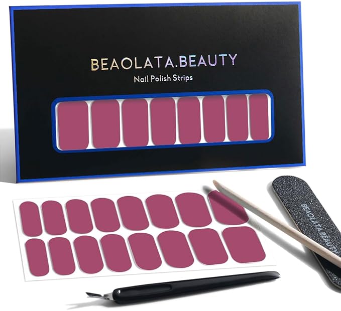 Nail Polish Strips, 32PCS Salon Quality Wraps, Long Lasting Gel Nail Stickers for Women Easy Apply& Remove (Deep Berry)