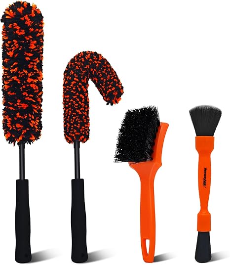 YeewayVeh 4PCS Car Wheel Cleaning Kit, Bendable Wool Brush, Orange&Black