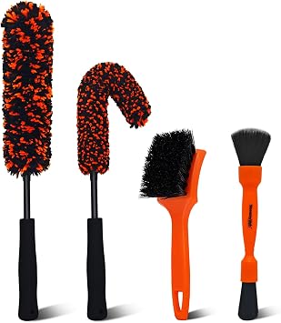 YeewayVeh 4PCS Car Wheel Cleaning Kit, Bendable Wool Brush, Orange&Black