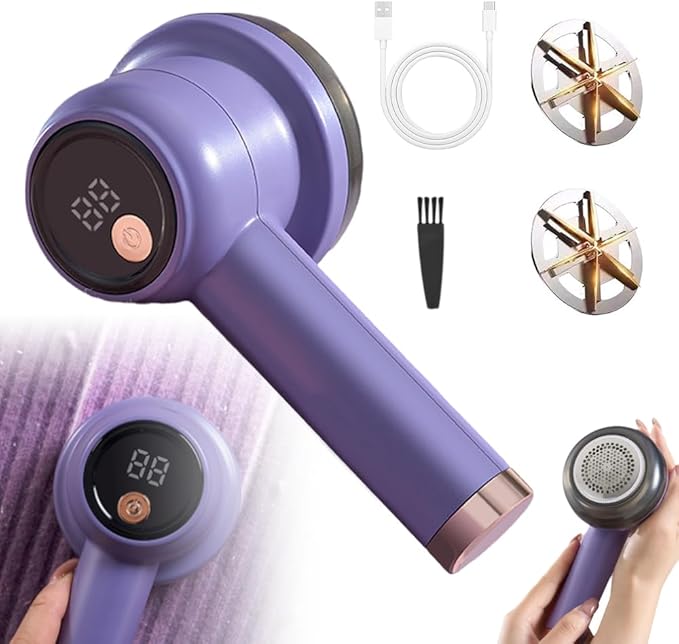Rechargeable Fabric Shaver Fuzz Remover, 2026 Ungraded Electric Lint Remover Shaver, 3 Modes Lint Remover for Clothes, Digital LED Display to Remove Pilling for Clothes Furniture Couch (Purple)