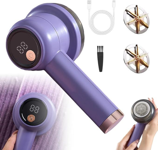 Rechargeable Fabric Shaver Fuzz Remover, 2026 Ungraded Electric Lint Remover Shaver, 3 Modes Lint Remover for Clothes, Digital LED Display to Remove Pilling for Clothes Furniture Couch (Purple)
