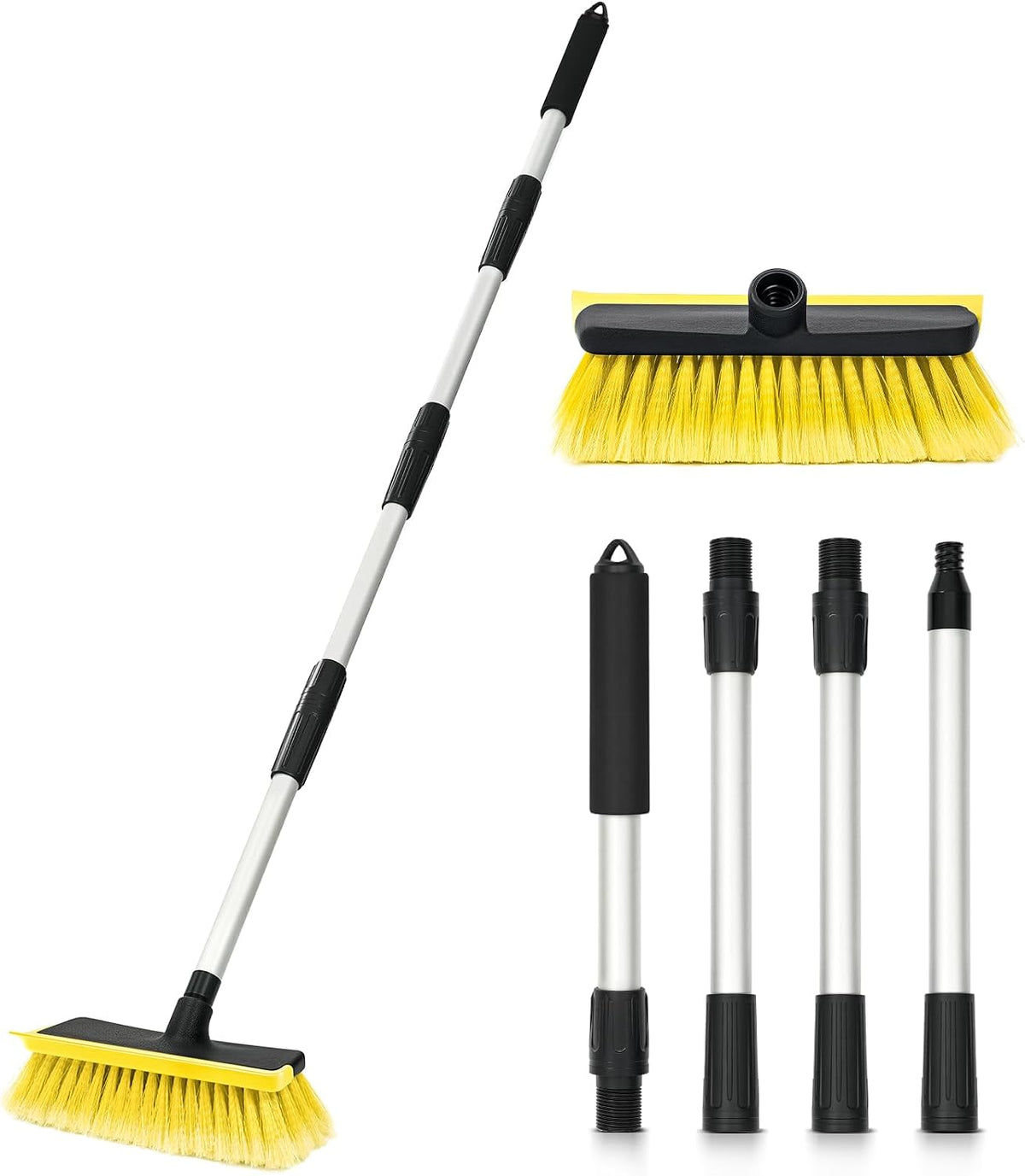 56" Car Wash Brush with Long Handle, Soft Bristle& Rubber Squeegee
