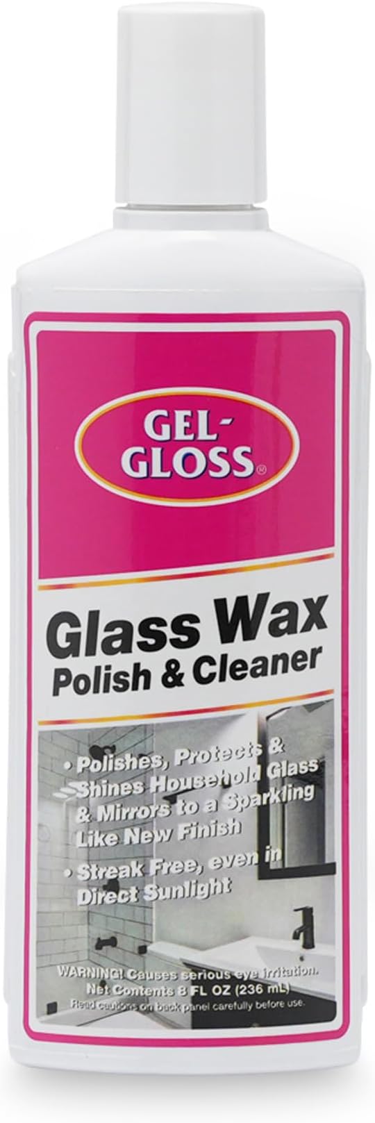 Gel-Gloss No Streak Glass Wax | Professional-Grade Silicon Wax Formulation | Removes Water Spots, Hard Water, & Light Calcium Buildup | Protective Coating Reduces Water Spots & Calcium Buildup, 8 oz.