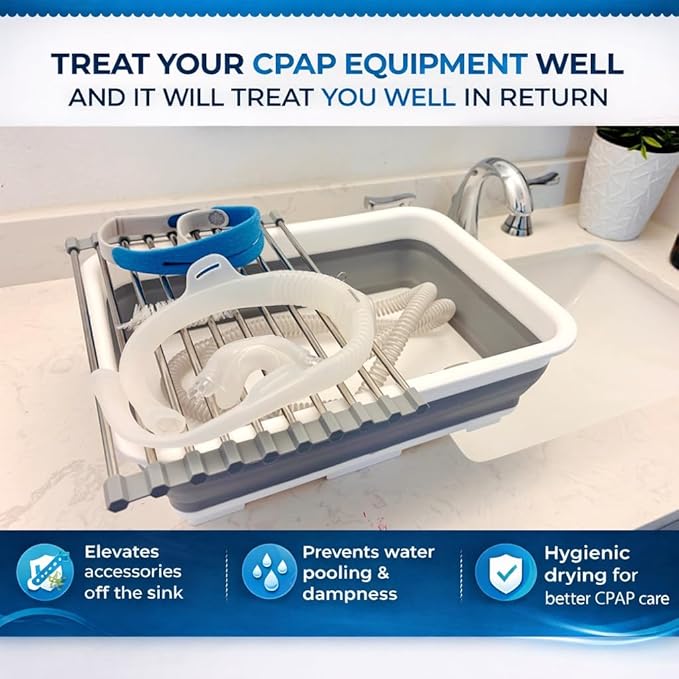Drying Rack CPAP Cleaning Kit with Collapsible Wash Basin, Cleaning Brush & Drying Rack – CPAP Hose & Mask Cleaner Set – Grey | with Drying Rack