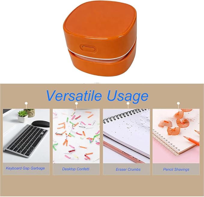Mini Desk Vacuum Cleaner, Rechargeable Cordless Handheld Crumb Sweeper for Home Office School Cars, Premium Table Dust Vacuums, Orange