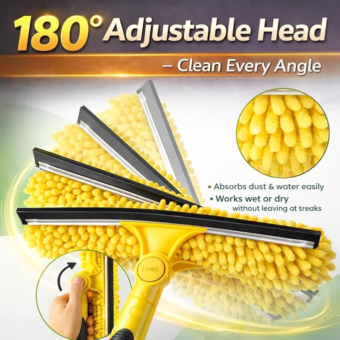 36ft Squeegee Window Cleaner with Extension Pole,2 in 1 Window Cleaning Tool with 8-Stage Telescopic Pole & Rotatable Head,Window Washing Equipment for Solar Panel, RV, Indoor/Outdoor Window,Car Glass