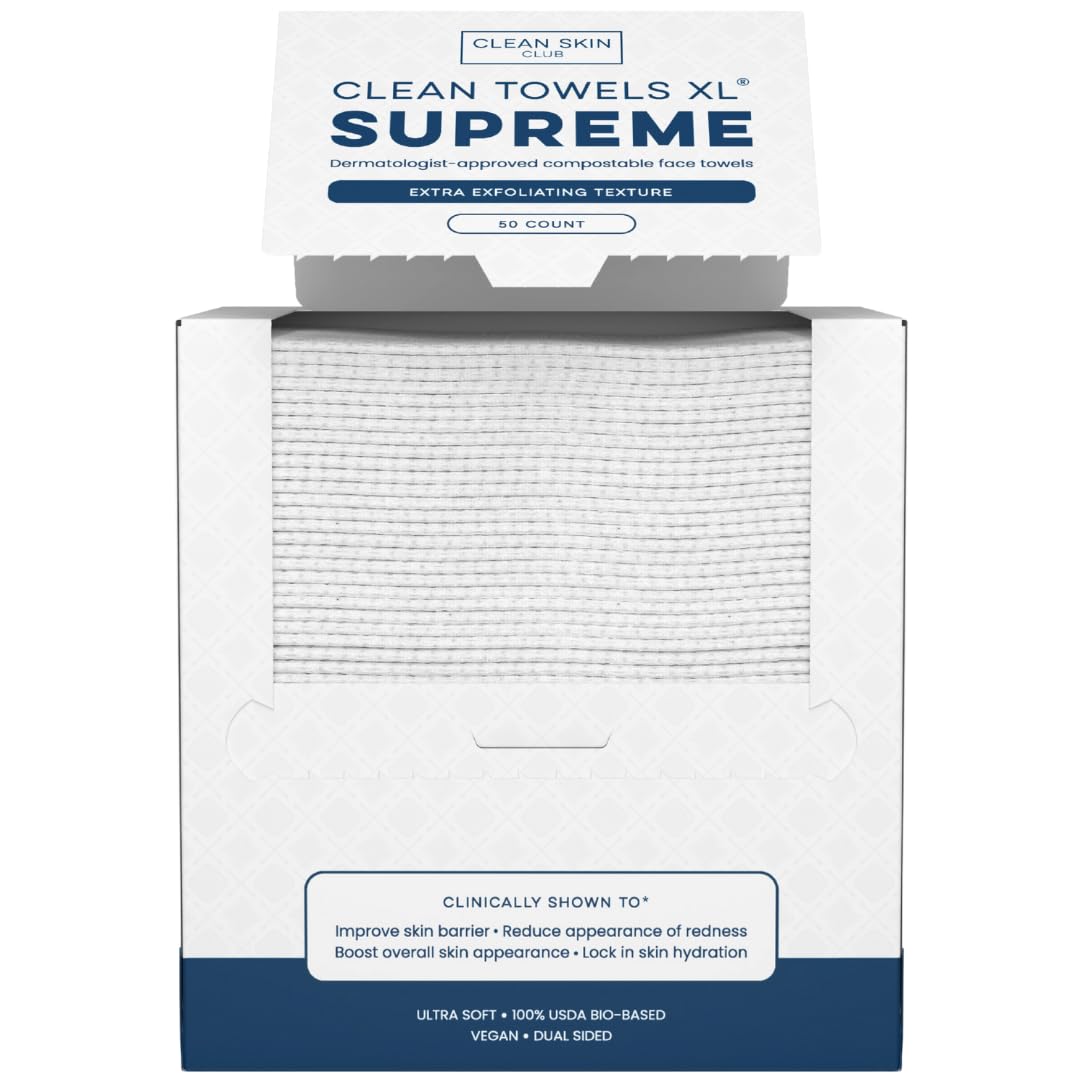 Clean Towels XL® Supreme, 100% USDA Biobased Face Towel, Disposable Face Towelette, Eczema Association Accepted, Thicker Textured Dry Wipes, Ultra Absorbent & Soft, 1 Pack, 50 Ct