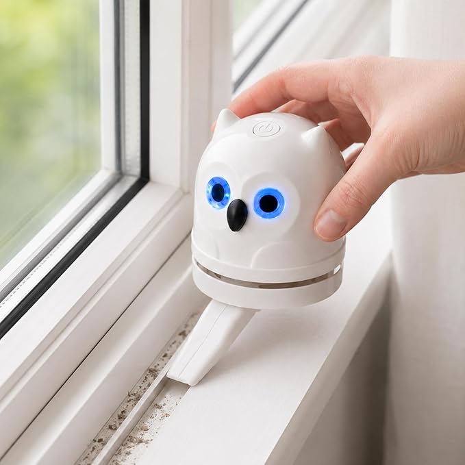 Mini Desktop Vacuum Cleaner Owl Desk Vacuum Cleaner Cute Desk Vacuum Sweeper for Cleaning Eraser Waste, Crumbs, Hair, Paper Scraps on Computer Piano Keyboard Countertop Car