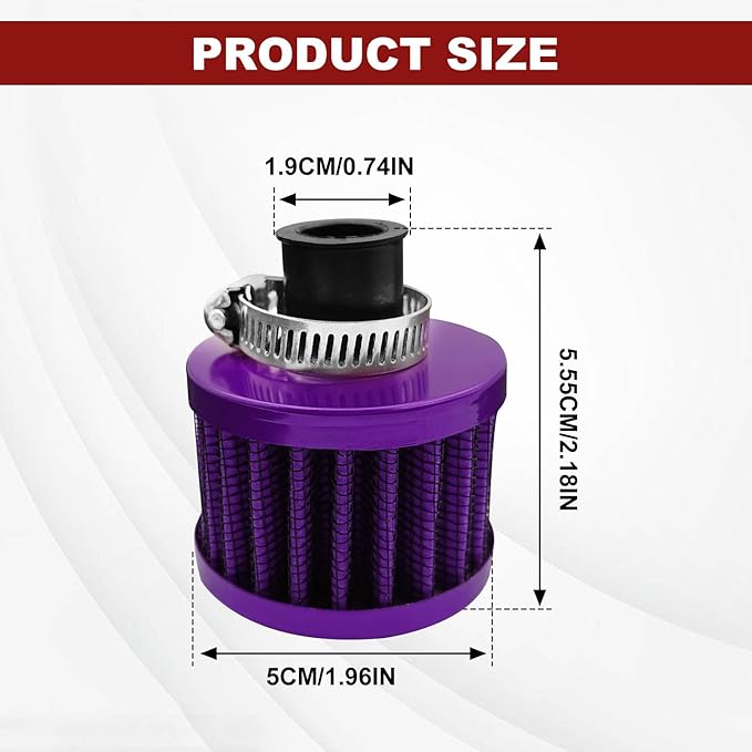 2 Pieces 12mm Universal Air Filter and Crankcase Breather Kit High Flow Cold Air Intake Filter, Turbo Vent Valve Cover Breather for Car Motorcycle Purple