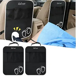 Bittwee Car Kick Mats Backseat Organizer, 2PCS 2 in 1 Anti Kick Waterproof Back Seat Protector with 2 Storage Pockets, L