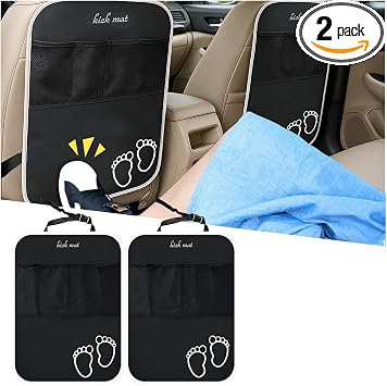 Bittwee Car Kick Mats Backseat Organizer, 2PCS 2 in 1 Anti Kick Waterproof Back Seat Protector with 2 Storage Pockets, L