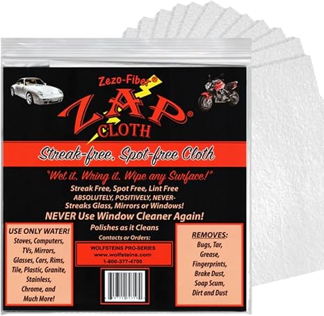 ZAP Cloth Premium Microfiber Cleaning Cloth (12-Pack), Reusable Glass Cleaning Towel, Lint-Free Polishing Cloth for Wind
