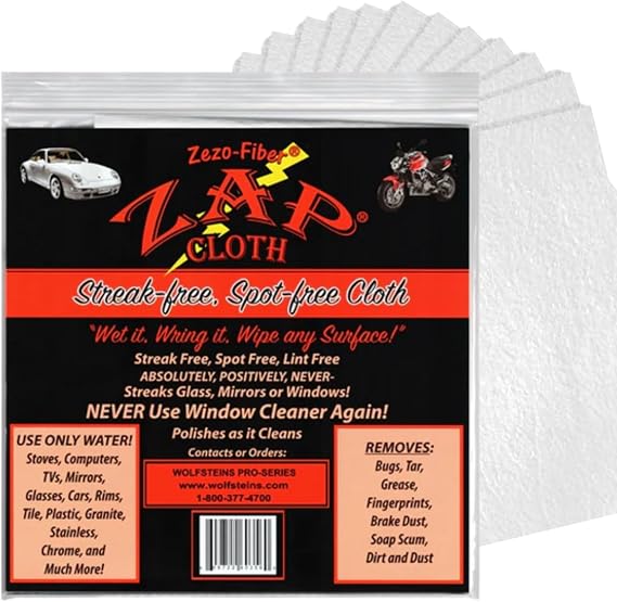 ZAP Cloth Premium Microfiber Cleaning Cloth (12-Pack), Reusable Glass Cleaning Towel, Lint-Free Polishing Cloth for Wind