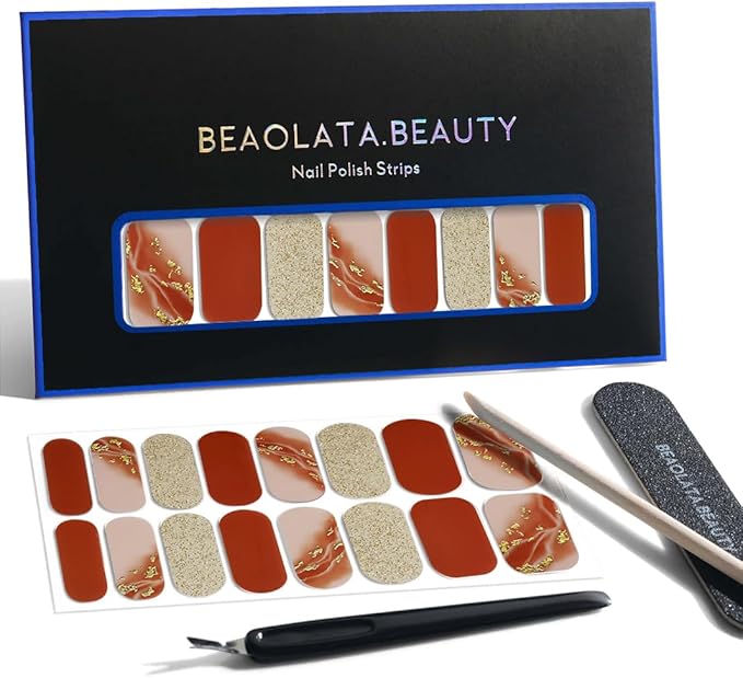 Nail Polish Strips, 32PCS Salon Quality Wraps, Long Lasting Gel Nail Stickers for Women Easy Apply& Remove (Solar Red)