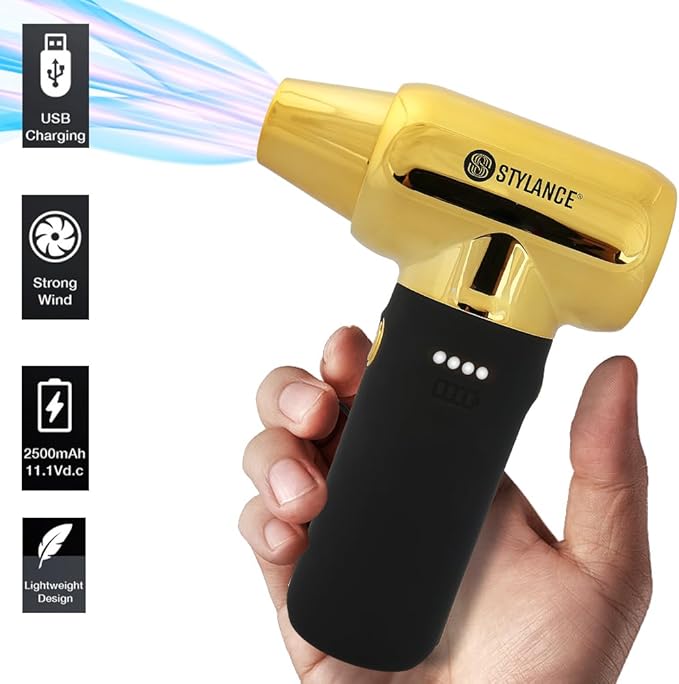 Compressed Barber Air Duster,110000RPM Cordless Vacuum Cleaner, Electric Mini Air Duster for Hair Barber, for Cooling, Cleaning,Salon,Home, Type-C,Gold