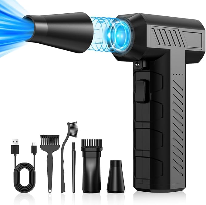 CAGIWIRU Compressed Air Duster -Mini Blower Turbo Fan,150000RPM Cordless Electric air Duster for Keyboard PC Cleaning,No Canned,Jet Dry Blower Air Blower for Home and Car