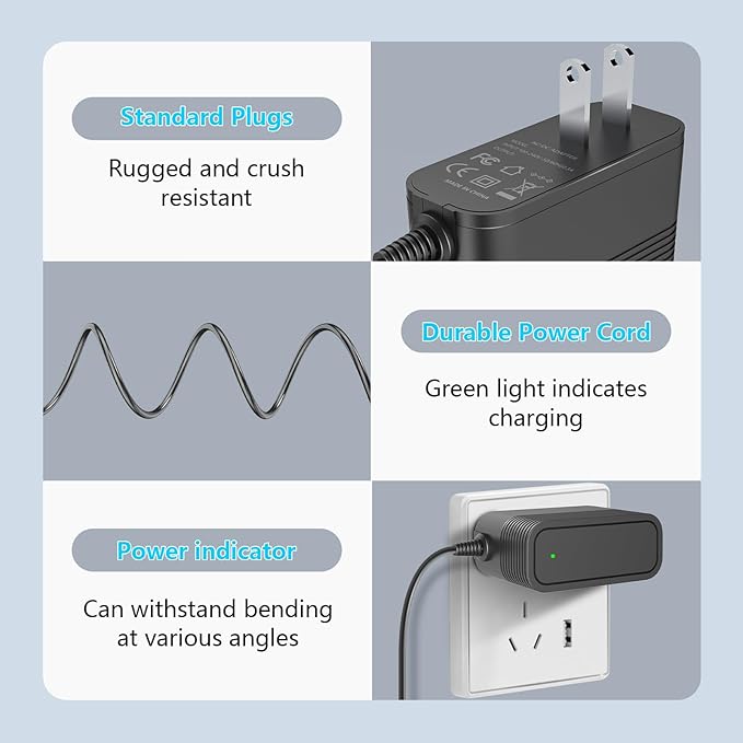Charger for Voweek Electric Spin Scrubber Compatible with Voweek VWS211/SP02/ LABIGO LA1 Electric Spin Scrubber Power Cord Charger