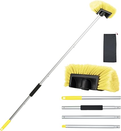 Car Wash Brush with Long Handle, 60'' Soft Bristle Cleaning Brush, Car Cleaning Brushes, Carwash Brushes for SUV, RV, Bo