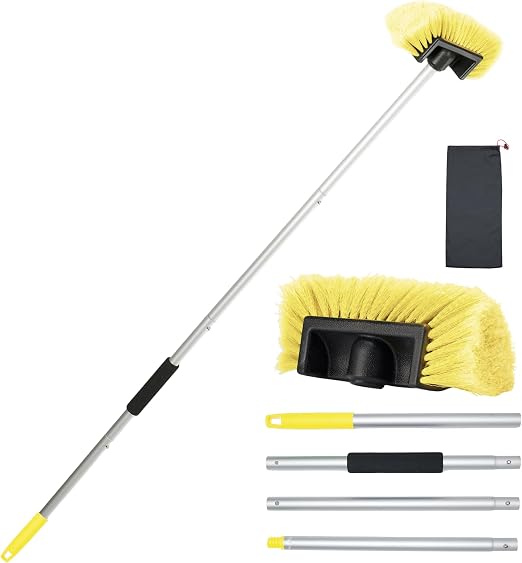 Car Wash Brush with Long Handle, 60'' Soft Bristle Cleaning Brush, Car Cleaning Brushes, Carwash Brushes for SUV, RV, Bo