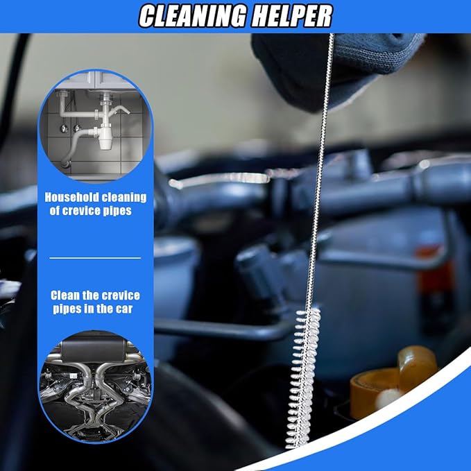 61 Inch Flexible Long Drain Brush, Nylon Stainless Steel Flexible Feeding Tube Cleaning Brush, Elastic Slim Hose Pipe Brushes Auto Sunroof Drain Hole Cleaning Tool for Car Home Fridge (White)