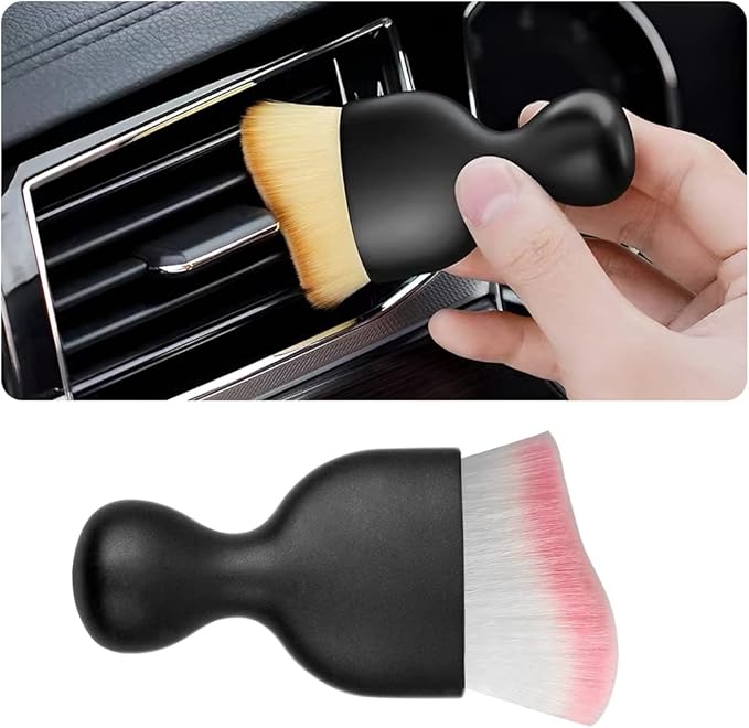 Blilo Car Interior Detailing Brush, Auto Soft Hair Cleaning Brushes, Curved Dirt Dust Collectors, Removal Tool for Dashboard Air Conditioner Vents Leather, Scratch Free (White/Pink/1PCS)