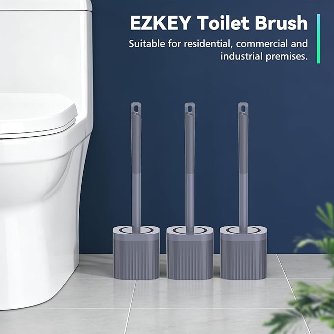 Toilet Bowl Brush and Holder, 3 Pack Compact Toilet Brush Set with Nylon Bristles Toilet Brush Hidden Scrubber Brushes for Bathroom Cleaning—Blue