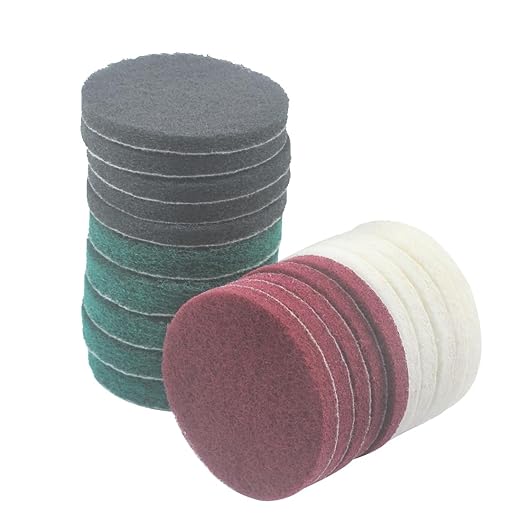 4 Inch Mixed Grit Drill Brush Scrubber Scouring Pads, 20 Pcs Hook & Loop Power Scrubber Scour for Rotary Tools, Random Orbital Sander (180#/400#/800#/1200#)
