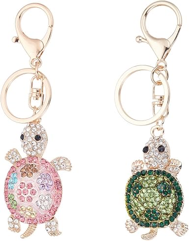 1 Box 2Pcs 2 Styles Turtle Bag Charms Sea Turtle Keychains Rhinestone Alloy Keyring Summer Ocean Tortoise Pendants Key C