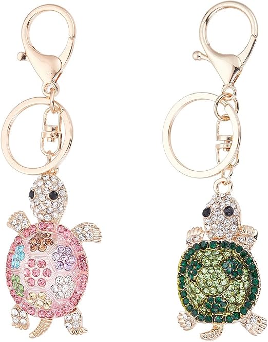 1 Box 2Pcs 2 Styles Turtle Bag Charms Sea Turtle Keychains Rhinestone Alloy Keyring Summer Ocean Tortoise Pendants Key C