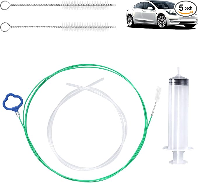 BOXOB Auto Sunroof Drain Cleaning Tool Kit, 118in Long Pipe Cleaners Unclogger with Tube Cleaning Brush Syringe Hose Syr