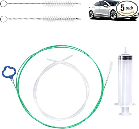 BOXOB Auto Sunroof Drain Cleaning Tool Kit, 118in Long Pipe Cleaners Unclogger with Tube Cleaning Brush Syringe Hose Syr