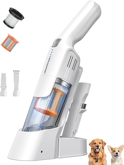 Aspiron Cordless Handheld Vacuum, 24KPA Powerful Car Vacuum, 2-Speed, 2 Charging Methods, Wireless Charger, Ergonomic Handle, Portable Rechargeable Vacuum Cleaner for Car, Home, Ivory - Cleanova