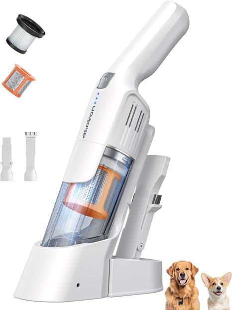 Aspiron Cordless Handheld Vacuum, 24KPA Powerful Car Vacuum, 2-Speed, 2 Charging Methods, Wireless Charger, Ergonomic Handle, Portable Rechargeable Vacuum Cleaner for Car, Home, Ivory - Cleanova